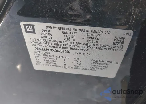 2013 Chevrolet Equinox 2Lt z USA, uszkodzony, nr VIN 2GNALPEKXD6233466